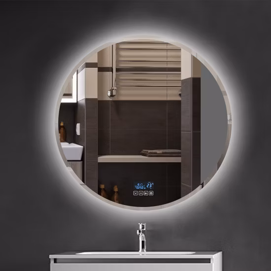 Cadre en aluminium décoratif pour la maison de luxe, lavabo intelligent, miroir rond, Surface avant, lumière LED, salle de bains, mur éclairé, miroir de vanité en verre, vente en gros