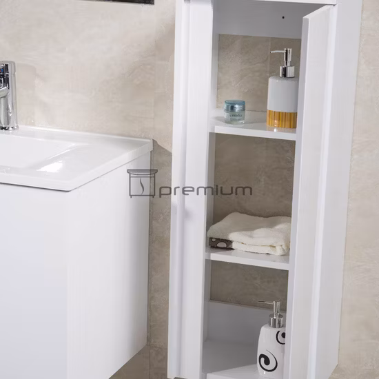 Lavabo mural moderne en céramique, meuble de salle de bains en PVC étanche, miroir argenté, armoire de rangement de vanité