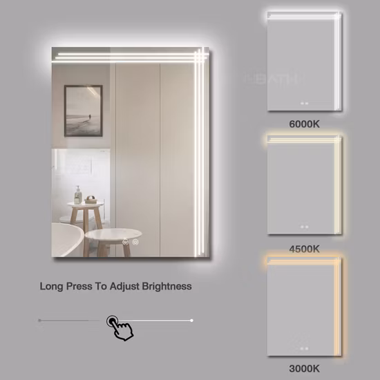 Miroir de courtoisie mural de salle de bains de miroir de LED d'Ortonbath, anti-intensité variable